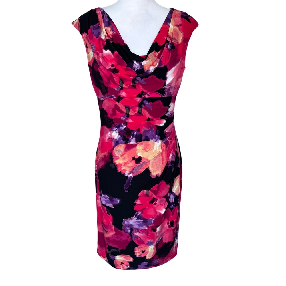 LAUREN RALPH LAUREN Women's 8 Colorful Floral Cowl Neck Ruched Sheath Dress